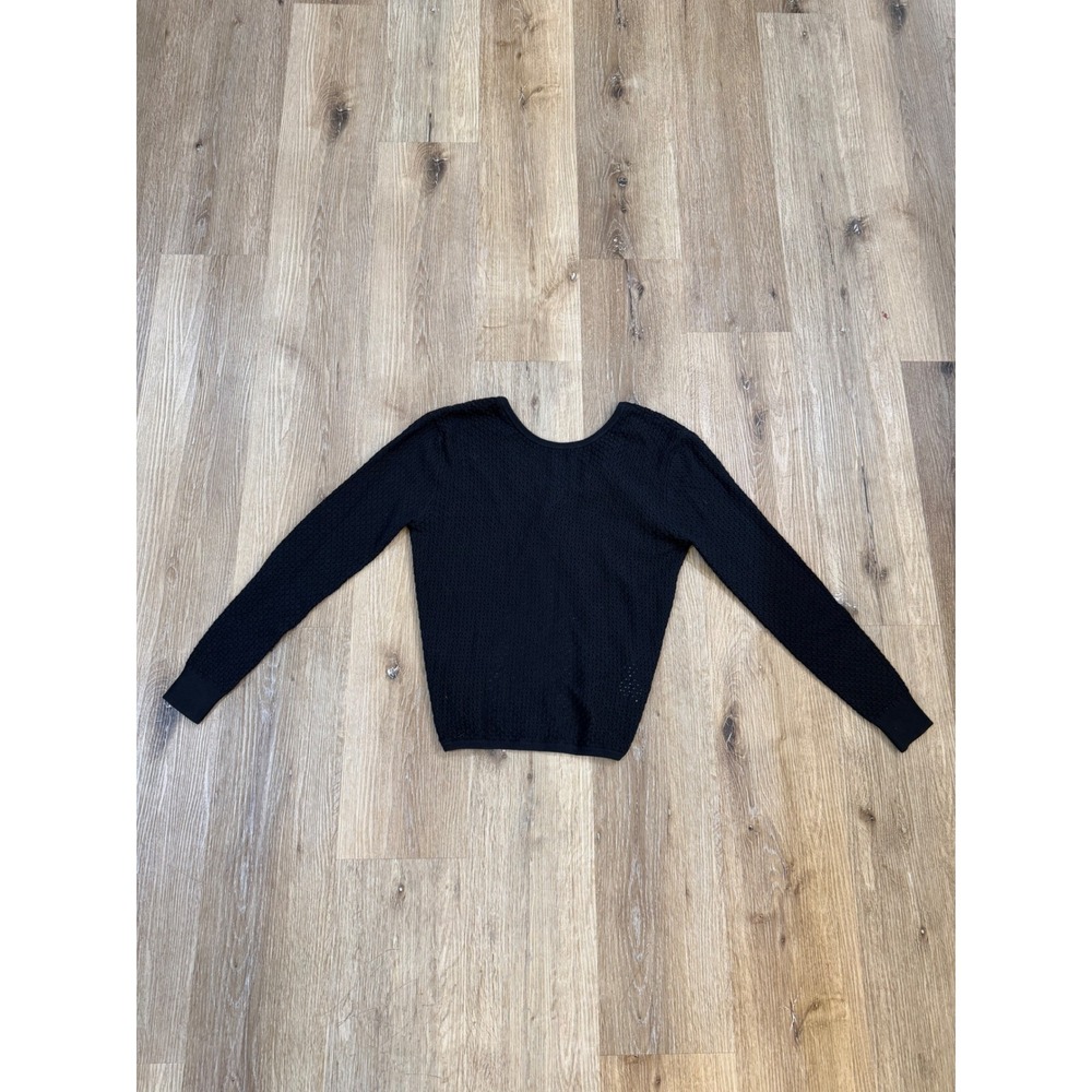 Hudson Knit Top Women S Black Pointelle Twisted Open Back Long Sleeve Minimalist